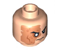Minifigure, Head Male Right Eye Scarred Area and No Pupil, Determined Pattern (Shredder) - Hollow Stud