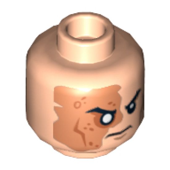Minifigure, Head Male Right Eye Scarred Area and No Pupil, Determined Pattern (Shredder) - Hollow Stud