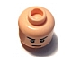 Minifigure, Head Male Stern Black Eyebrows, White Pupils and Orange Chin Dimple Pattern - Hollow Stud