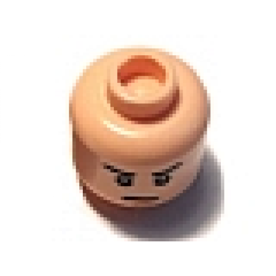 Minifigure, Head Male Stern Black Eyebrows, White Pupils and Orange Chin Dimple Pattern - Hollow Stud