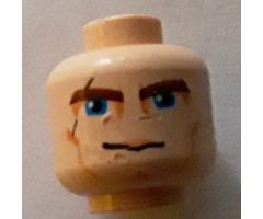 Minifigure, Head Male Brown Thick Eyebrows, Blue Eyes, Scar and Lines Pattern (SW Clone Wars Anakin) - Hollow Stud