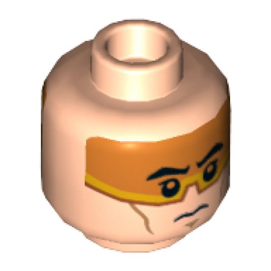 Minifigure, Head Dual Sided Orange Visor, Black Eyebrows, Determined / Angry Pattern (SW Clone Pilot) - Hollow Stud