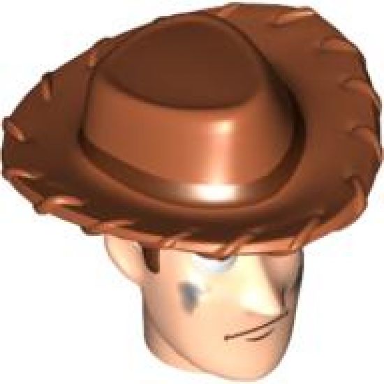 Minifigure, Head, Modified Male with Dark Orange Hat and Dirt Stains Pattern (Woody)