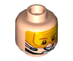 Minifigure, Head Dual Sided Orange Visor, Brown Eyebrows, Chin Strap, Headset, Smile / Scared Pattern - Hollow Stud