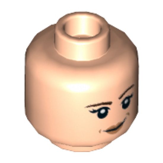 Minifigure, Head Dual Sided Female Brown Eyebrows, Eyelashes, Peach Lips, Smile / Angry Pattern - Hollow Stud