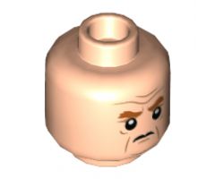 Minifigure, Head Dual Sided Dark Orange Eyebrows, Age Lines, Lopsided Smirk / Scowl Pattern - Hollow Stud