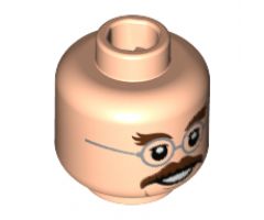 Minifigure, Head Dark Brown Bushy Eyebrows and Moustache, Silver Round Glasses Pattern - Hollow Stud