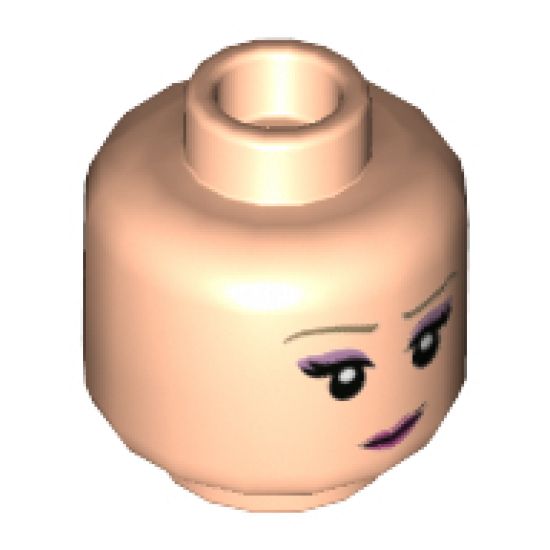 Minifigure, Head Dual Sided Female, Medium Nougat Eyebrows, Medium Lavender Eye Shadow, Dark Pink Lips, Smile / Wink Pattern - Hollow Stud