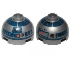 Brick, Round 2 x 2 Dome Top with Red Dots, Small Receptor and Dark Blue Pattern (R2-D2)