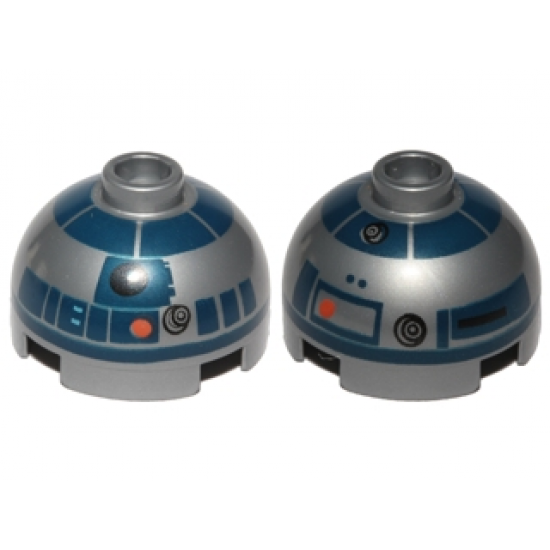 Brick, Round 2 x 2 Dome Top with Red Dots, Small Receptor and Dark Blue Pattern (R2-D2)