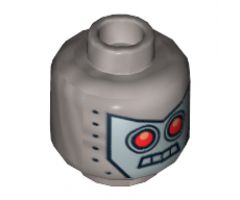 Minifigure, Head Alien with Red Eyes, 4 Mouth Squares and Rivets Pattern - Hollow Stud
