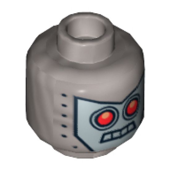 Minifigure, Head Alien with Red Eyes, 4 Mouth Squares and Rivets Pattern - Hollow Stud