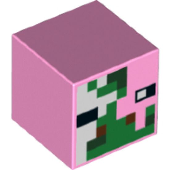 Minifigure, Head, Modified Cube with Minecraft Zombie Pigman Face Pattern