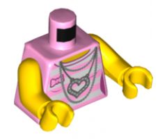 Torso Female Outline Shirt with White Stripes, Silver Chains and Heart Necklace Pattern / Yellow Arms / Yellow Hands