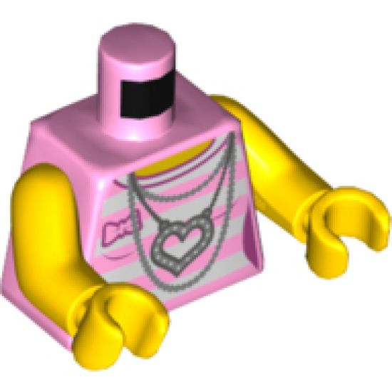Torso Female Outline Shirt with White Stripes, Silver Chains and Heart Necklace Pattern / Yellow Arms / Yellow Hands