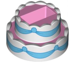 Food & Drink Cake, Double Layer with White Icing and Bright Light Blue Ribbons Pattern