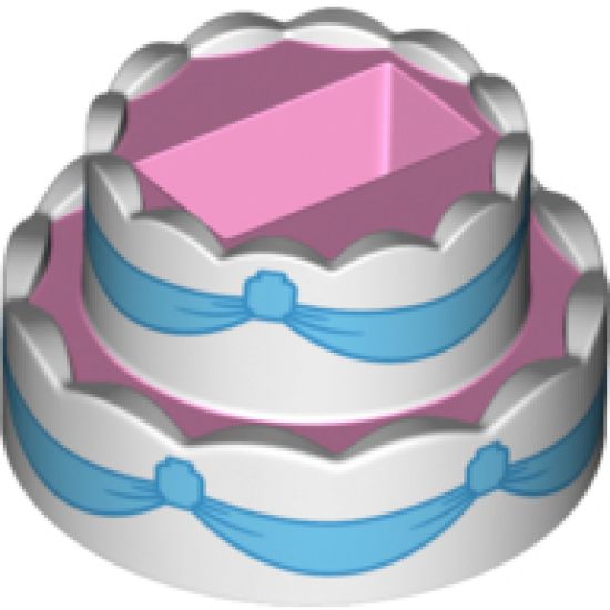 Food & Drink Cake, Double Layer with White Icing and Bright Light Blue Ribbons Pattern