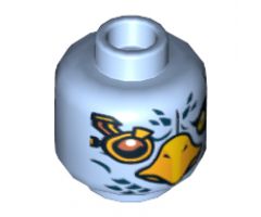 Minifigure, Head Dual Sided Alien Chima Eagle with Beak, Yellow Eyes and Dark Blue Feathers, Angry Eyes / Gold Spectacle Pattern - Hollow Stud