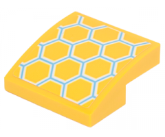 Slope, Curved 2 x 2 with Yellow, Medium Azure and White Honeycomb Pattern (Sticker) - Set 41234