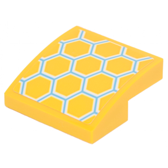 Slope, Curved 2 x 2 with Yellow, Medium Azure and White Honeycomb Pattern (Sticker) - Set 41234