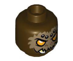 Minifigure, Head Alien Chima Spider with Orange Eyes, Dark Tan Fur, Black and White Spots and Fangs Pattern (Sparacon) - Hollow Stud