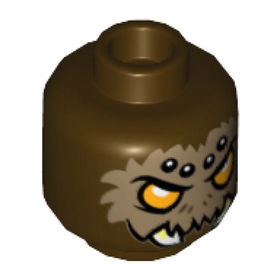 Minifigure, Head Alien Chima Spider with Orange Eyes, Dark Tan Fur, Black and White Spots and Fangs Pattern (Sparacon) - Hollow Stud