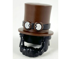 Minifigure, Hair Combo, Hair and Beard with Top Hat Large with Band with Goggles Pattern