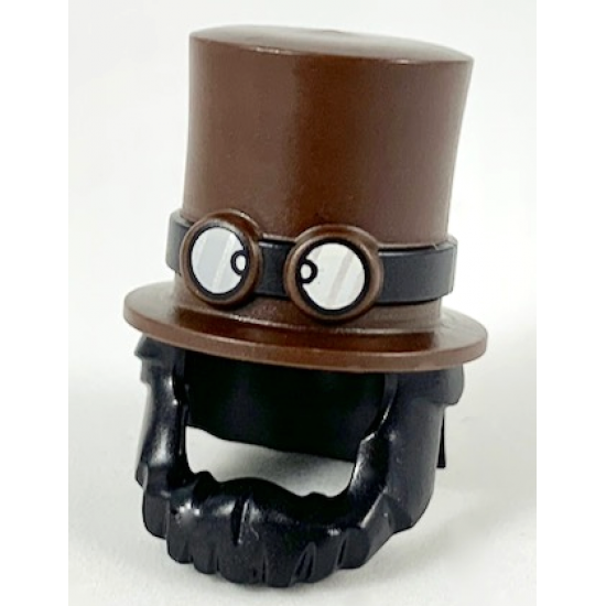 Minifigure, Hair Combo, Hair and Beard with Top Hat Large with Band with Goggles Pattern