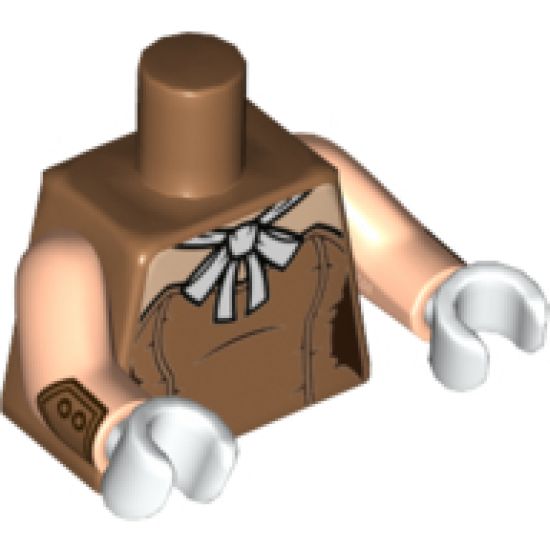 Torso Batman Female Outline with Light Nougat Shoulders and White Bow Pattern / Light Nougat Arms with Button Cuffs Pattern / White Hands