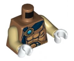 Torso Bare Chest, Belt, Dark Blue Wrap with Gold and Blue Round Jewel (Chi) Pattern / Tan Arms / White Hands