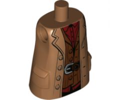 Torso Large, Long Coat with Molded Pockets, Broad Lapels, Red Shirt, Reddish Brown Vest, Black Belt with Silver Buckle Pattern