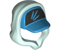 Minifigure, Headgear Cap - Short Curved Bill and Light Aqua Hood with 3 Dark Azure Streaks on Black Pattern