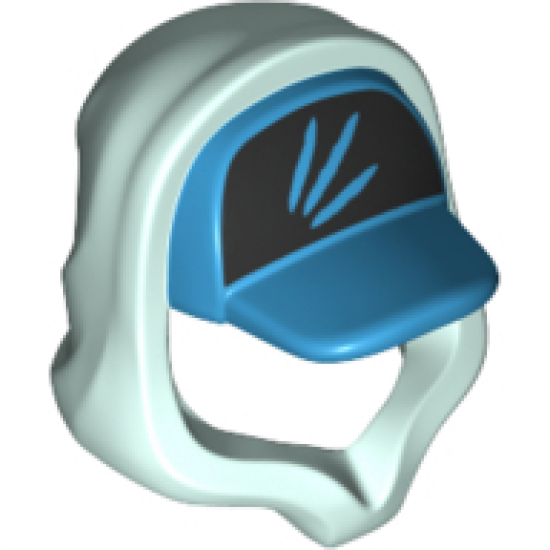 Minifigure, Headgear Cap - Short Curved Bill and Light Aqua Hood with 3 Dark Azure Streaks on Black Pattern