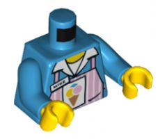 Torso Pink Apron with White Stripes with Ice Cream Cone and 'MIKE' Name Tag Pattern / Dark Azure Arms / Yellow Hands