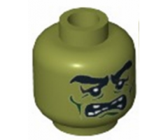 Minifigure, Head Alien with Monster with Thick Eyebrows, Green Facial Lines, Open Mouth Missing Teeth Pattern - Hollow Stud