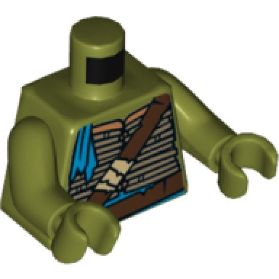 Torso Turtle Shell with Dark Brown Belts and Dark Azure Bandana Pattern / Olive Green Arms / Olive Green Hands