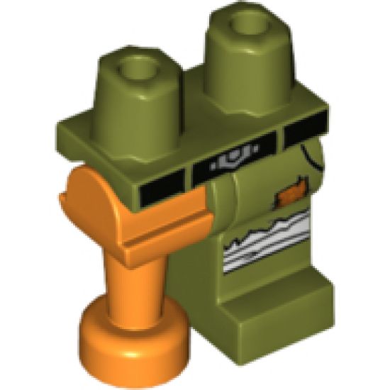 Hips and 1 Olive Green Left Leg with Black Belt, White Bandage and Orange Patch Pattern, 1 Orange Pirate Peg Right Leg