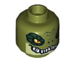 Minifigure, Head Alien Chima Crocodile with Dark Green Rimmed Eyes, Teeth and Yellowish Green Lower Jaw Pattern - Hollow Stud
