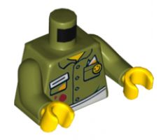 Torso Shirt Button Down with Pockets, Name Tag, Smiley Face Button and White Apron on Front and Back Pattern / Olive Green Arms / Yellow Hands