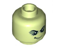 Minifigure, Head Male Black Bushy Eyebrows, Shadowed Eyelids, White Pupils, Smirk Pattern - Hollow Stud