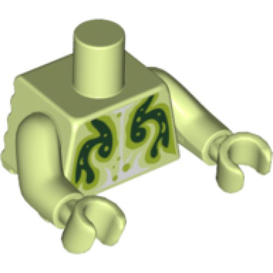 Torso, Modified Short with Ridged Armor with Black Swirl Pattern / Yellowish Green Arms / Yellowish Green Hands