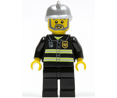 Fire - Reflective Stripes, Black Legs, Silver Fire Helmet, Gray Beard