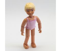 Belville Female - Pink Swimsuit with Square Neck, Dark Pink Bows in Corners, Long Yellow Hair Braided, Bare Feet