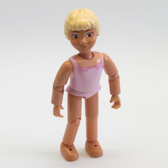 Belville Female - Pink Swimsuit with Square Neck, Dark Pink Bows in Corners, Long Yellow Hair Braided, Bare Feet