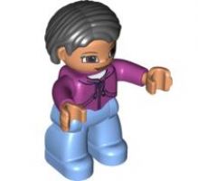 Duplo Figure Lego Ville, Female, Medium Blue Legs, Magenta Top, Black Hair, Brown Eyes