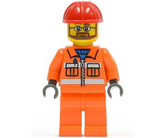 Construction Worker - Orange Zipper, Safety Stripes, Orange Arms, Orange Legs, Red Construction Helmet, Beard and Glasses