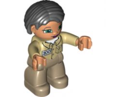 Duplo Figure Lego Ville, Female, Dark Tan Legs, Tan Top, Black Hair (Zoo Keeper)