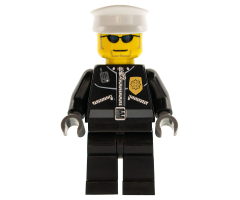 Police - City Leather Jacket with Gold Badge, White Hat, Dark Blue Sunglasses