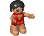 Duplo Figure Lego Ville, Female, Red Swimsuit with Yellow Bow, Black Hair