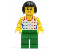 Shirt with Female Rainbow Stars Pattern, Green Legs, Black Bob Cut Hair